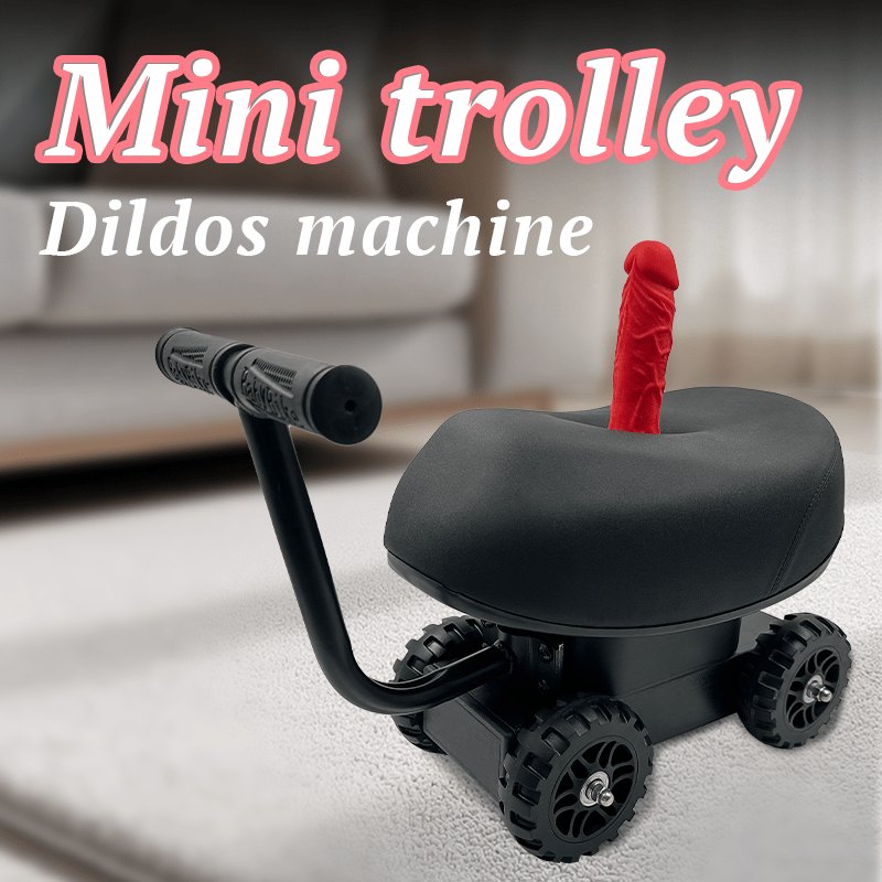 Black wheeled trolley sex machine with red silicone dildo, photo 2