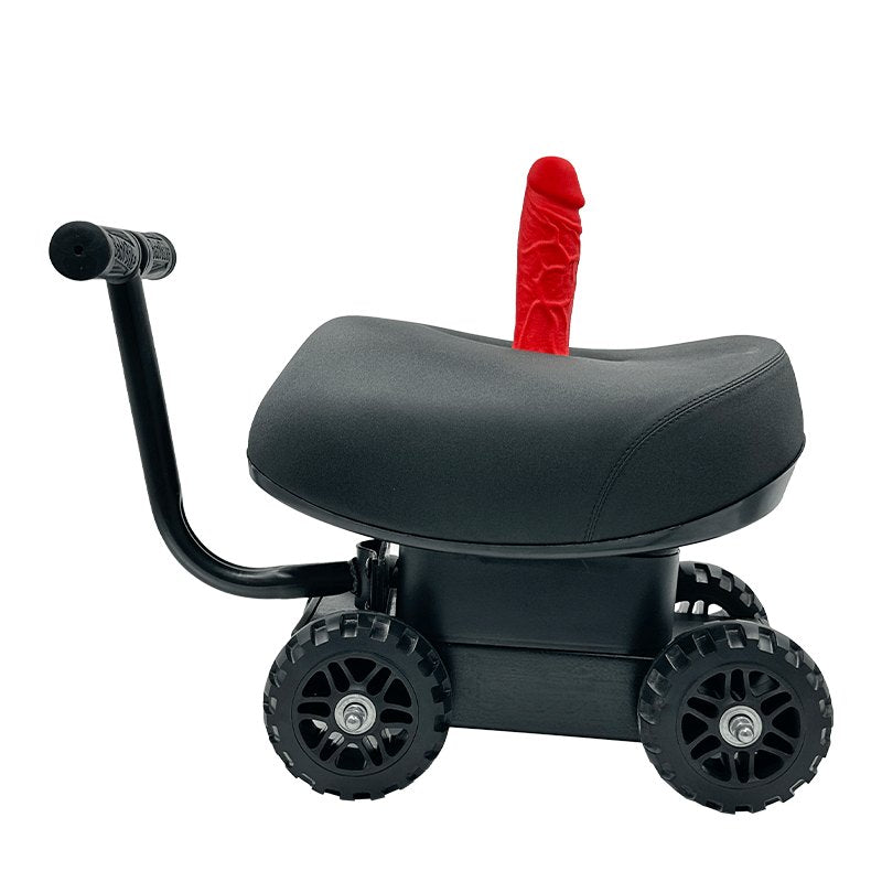 Black wheeled trolley sex machine with red silicone dildo, photo 3