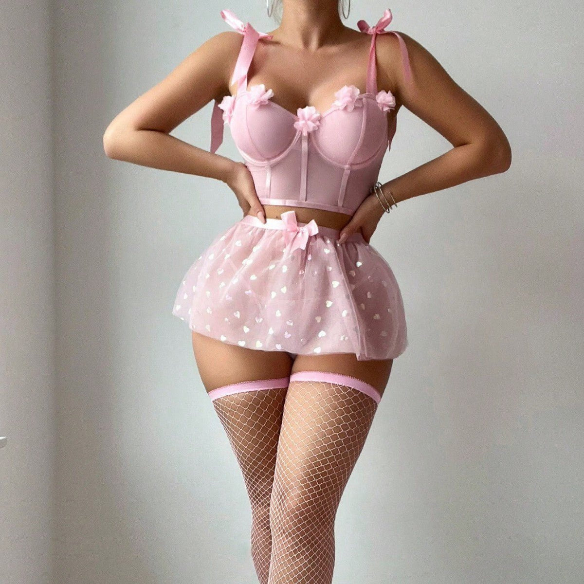 Tulle sequin bow bra skirt lingerie set, photo 3