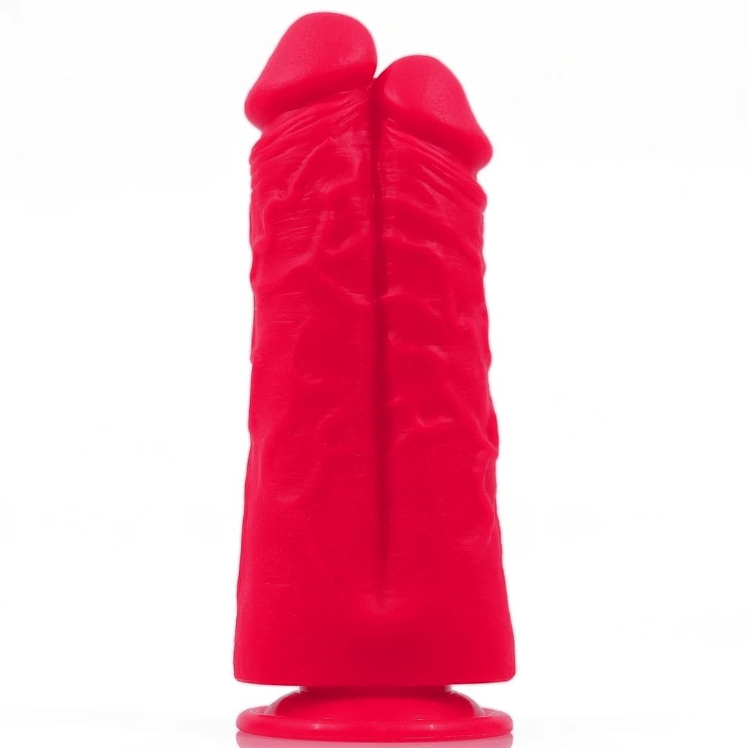 Red twin-head silicone suction cup dildo