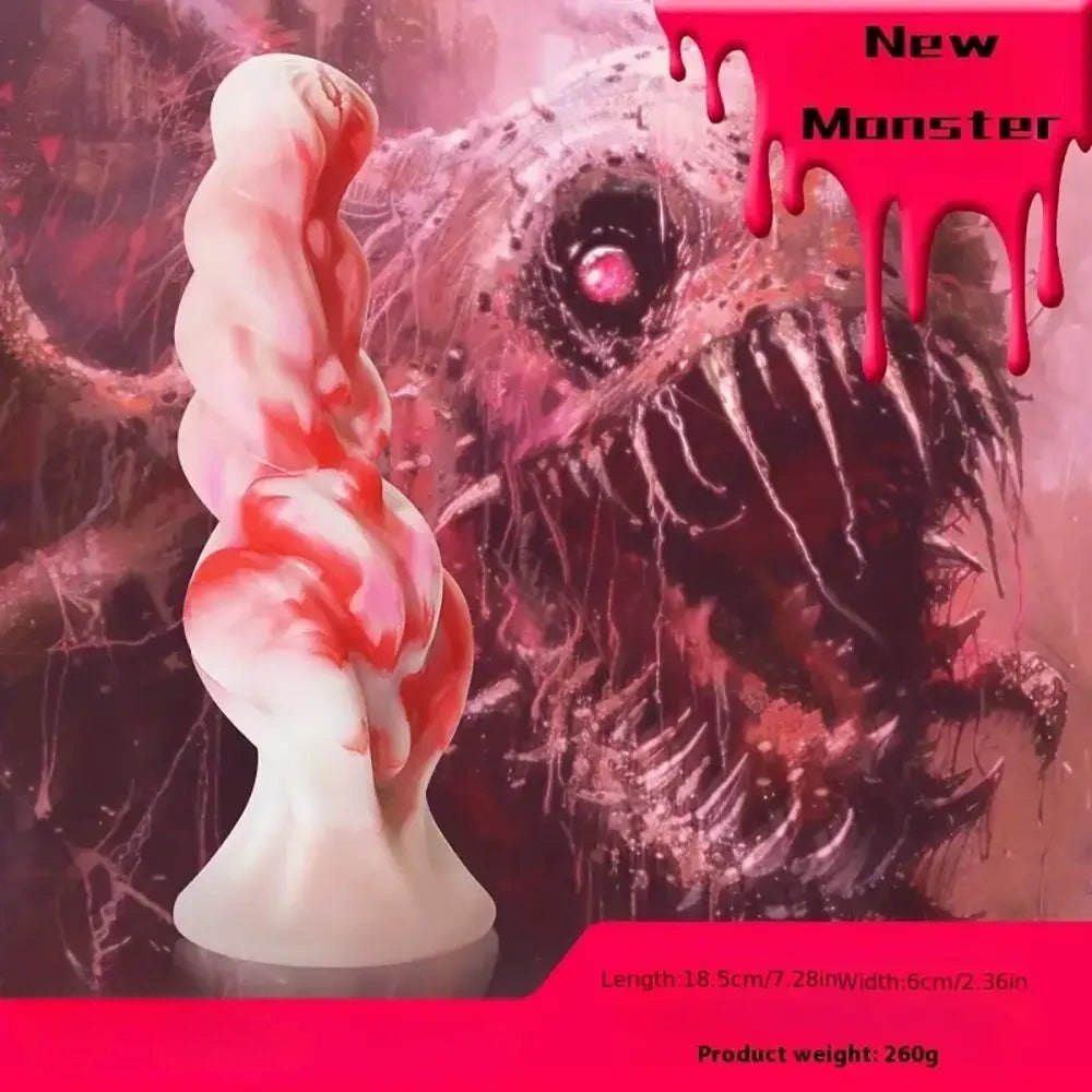 Twisted marbled silicone fantasy dildo, photo 3