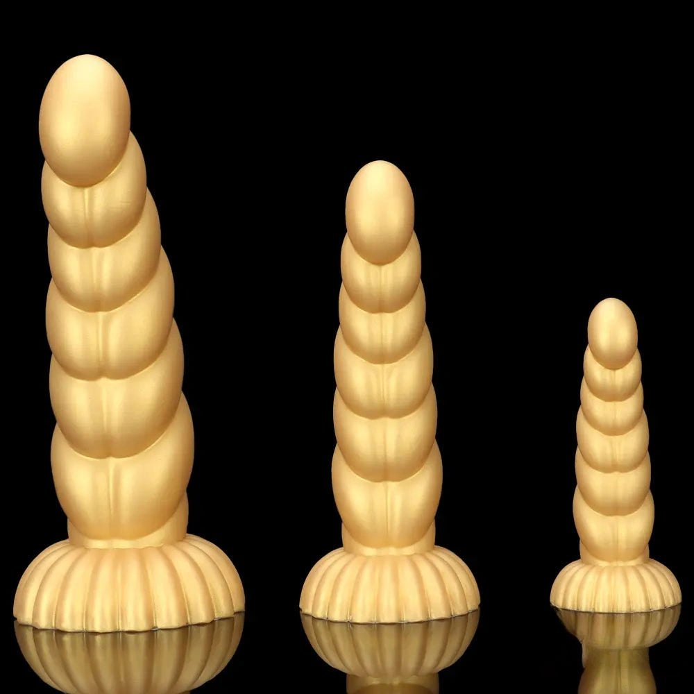 Gold twisted silicone fantasy dildo, photo 1