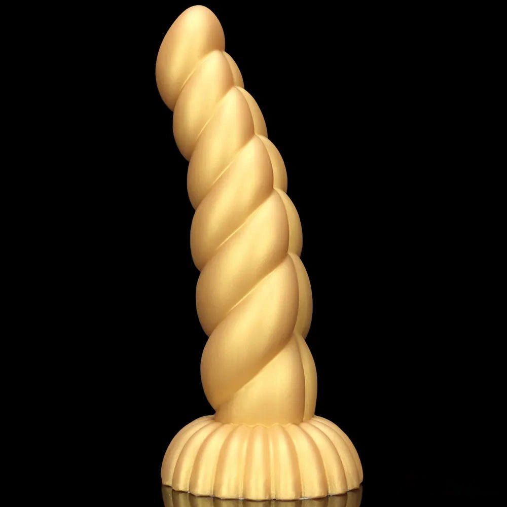 Gold twisted silicone fantasy dildo, photo 11
