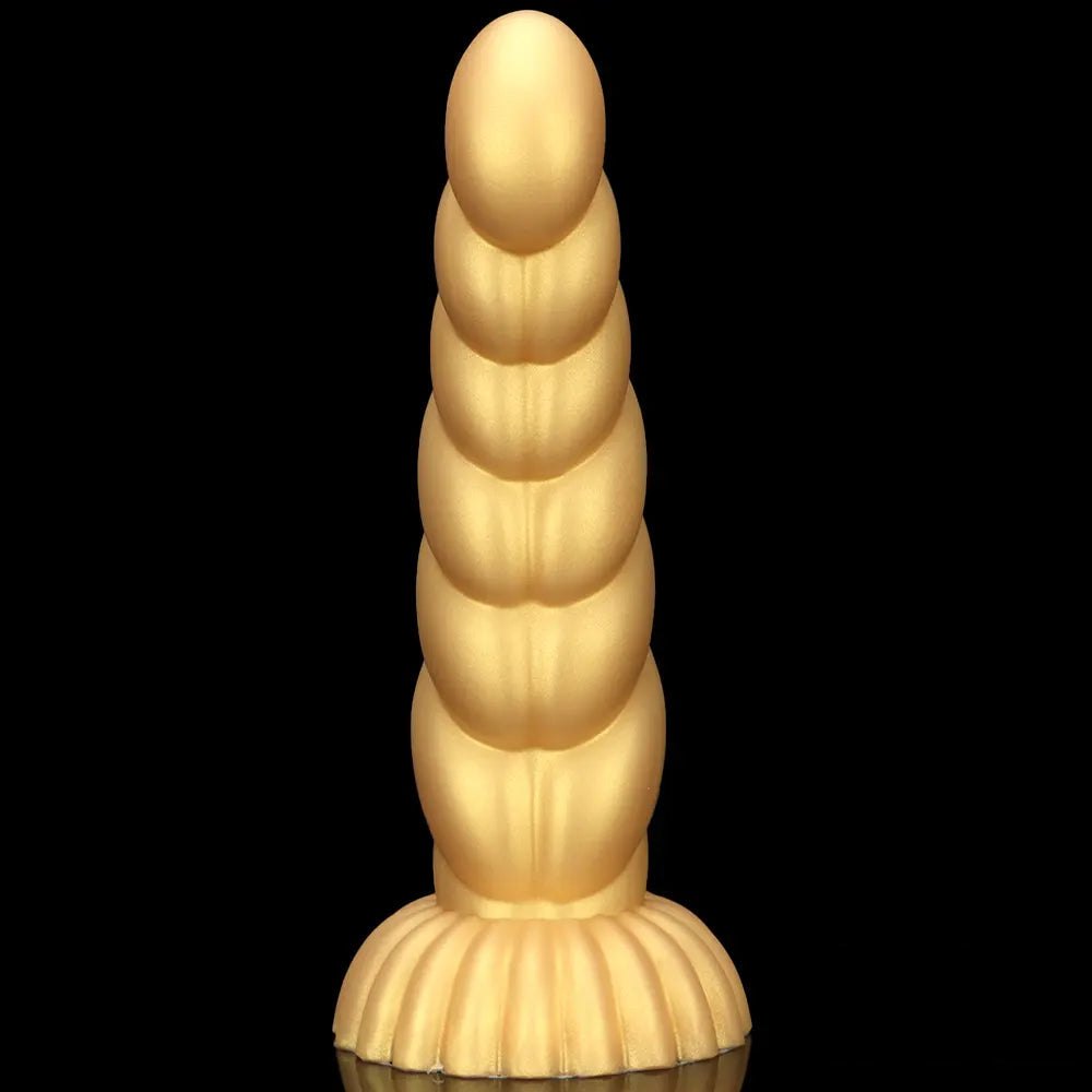 Gold twisted silicone fantasy dildo, photo 12