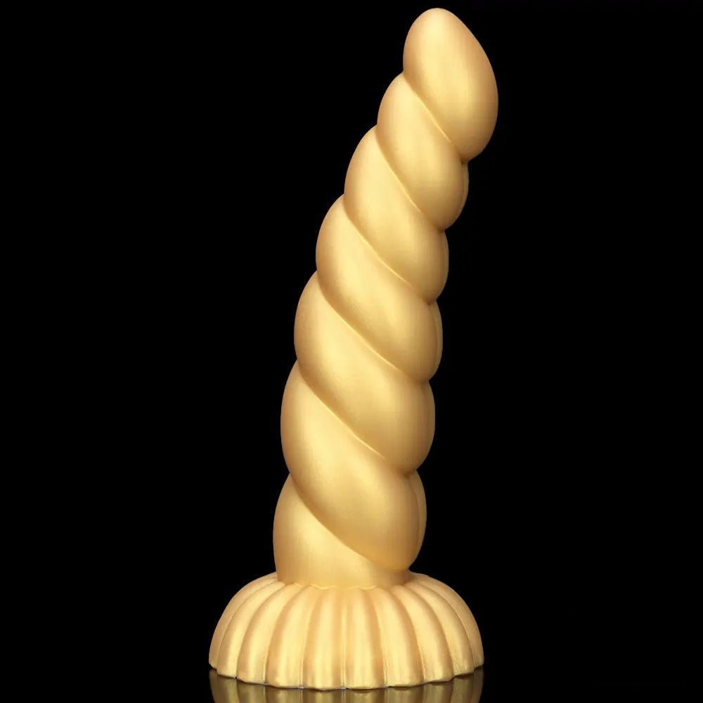 Gold twisted silicone fantasy dildo, photo 13