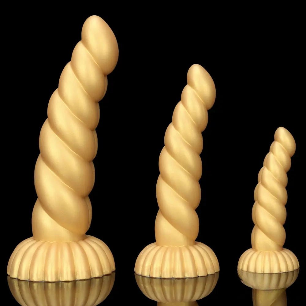 Gold twisted silicone fantasy dildo, photo 14