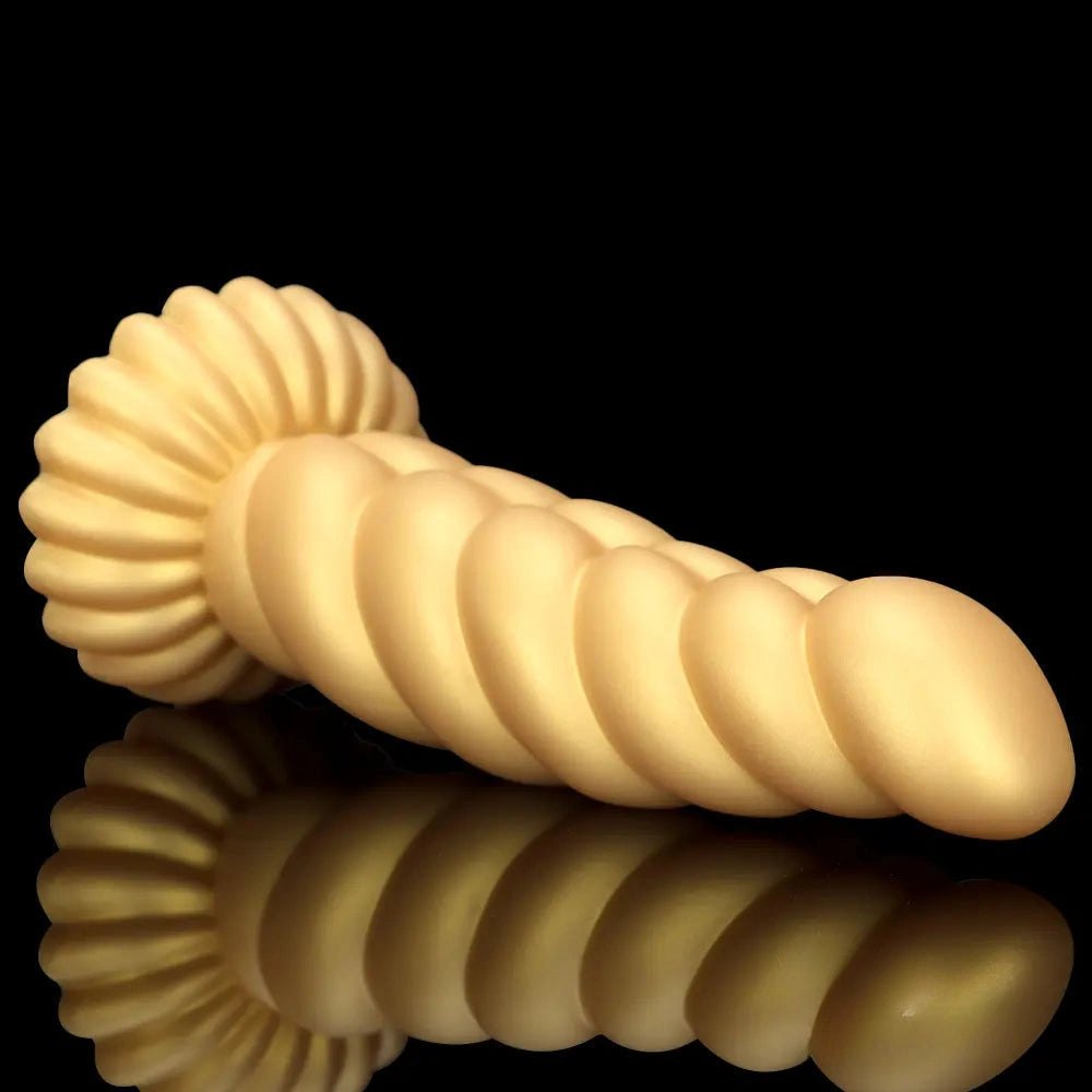Gold twisted silicone fantasy dildo, photo 15
