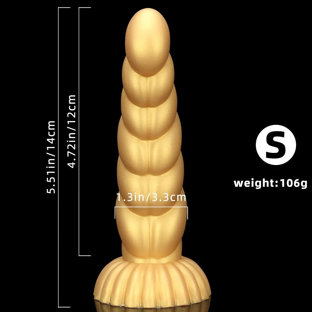 Gold twisted silicone fantasy dildo, photo 16