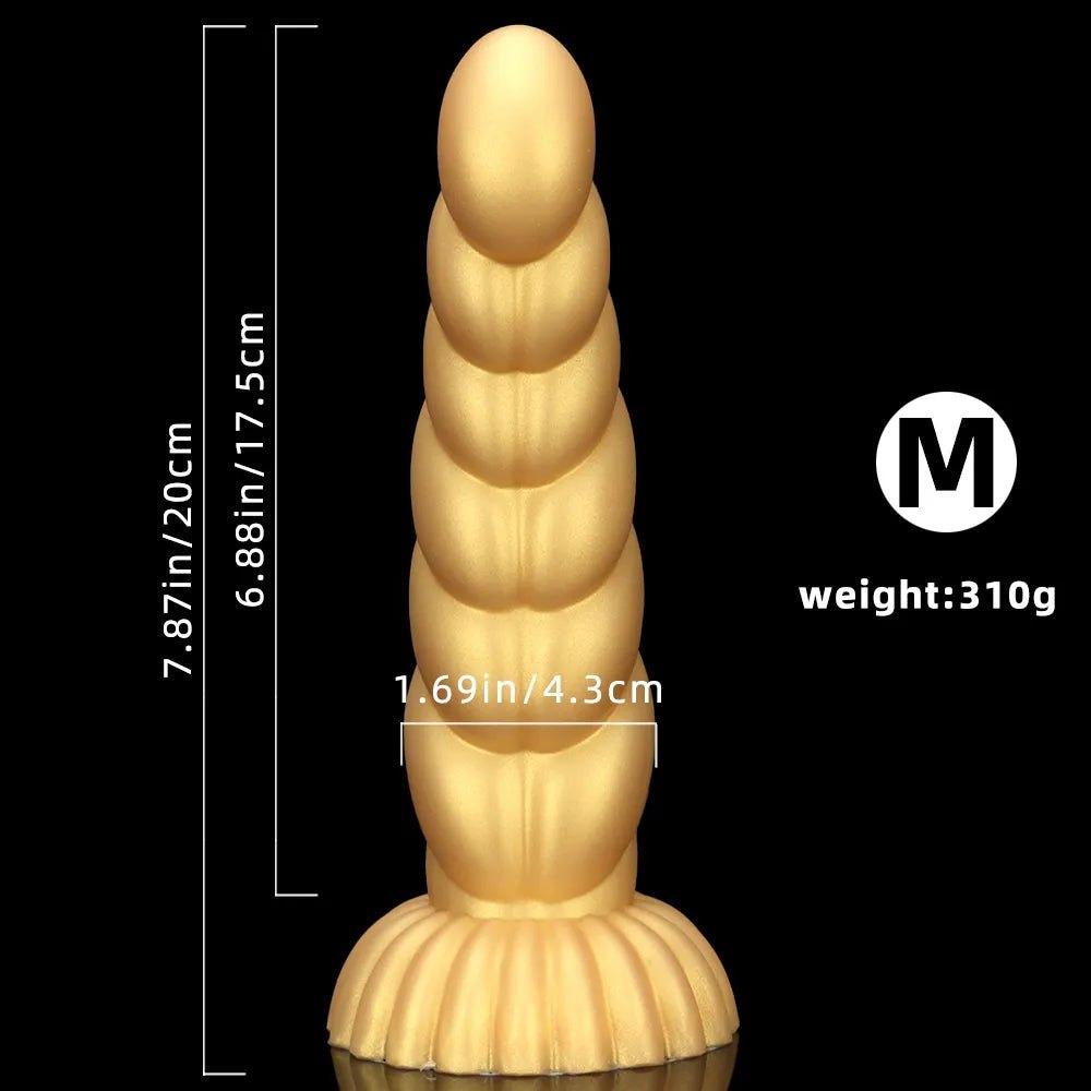 Gold twisted silicone fantasy dildo, photo 17