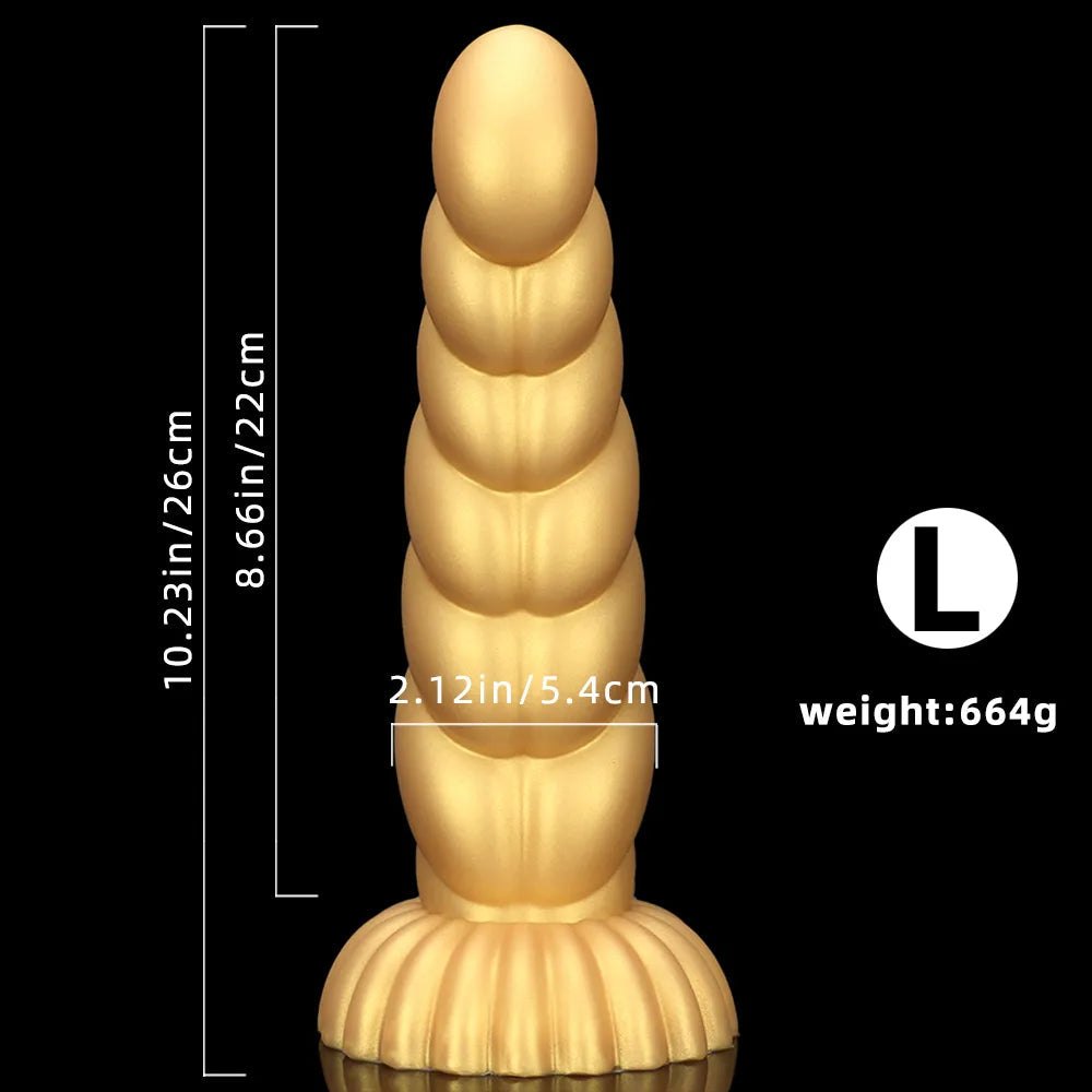 Gold twisted silicone fantasy dildo, photo 18