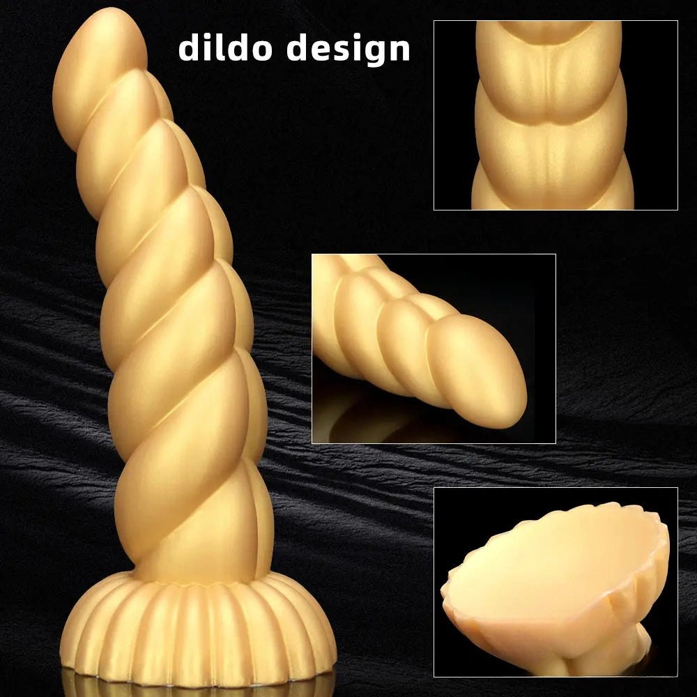 Gold twisted silicone fantasy dildo, photo 2