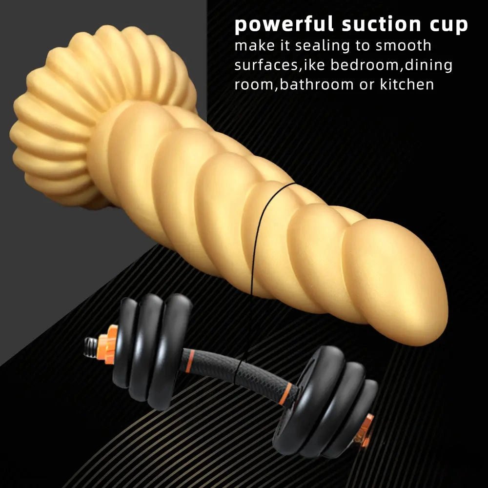 Gold twisted silicone fantasy dildo, photo 3
