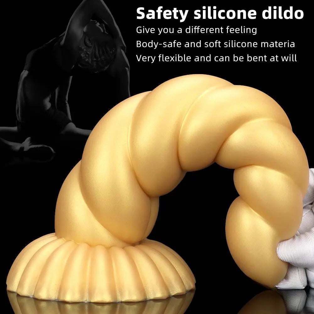 Gold twisted silicone fantasy dildo, photo 4
