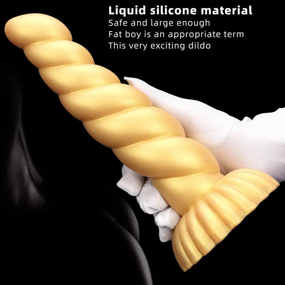 Gold twisted silicone fantasy dildo, photo 5