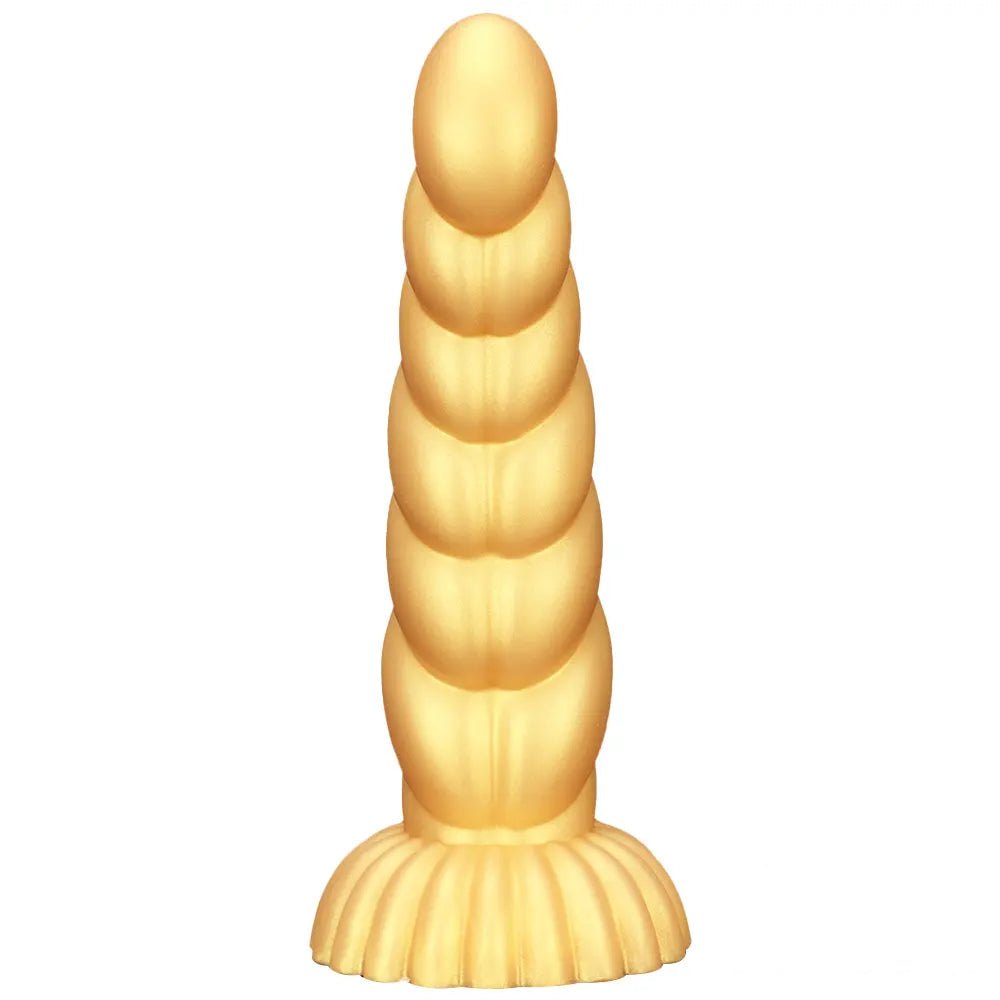 Gold twisted silicone fantasy dildo, photo 7