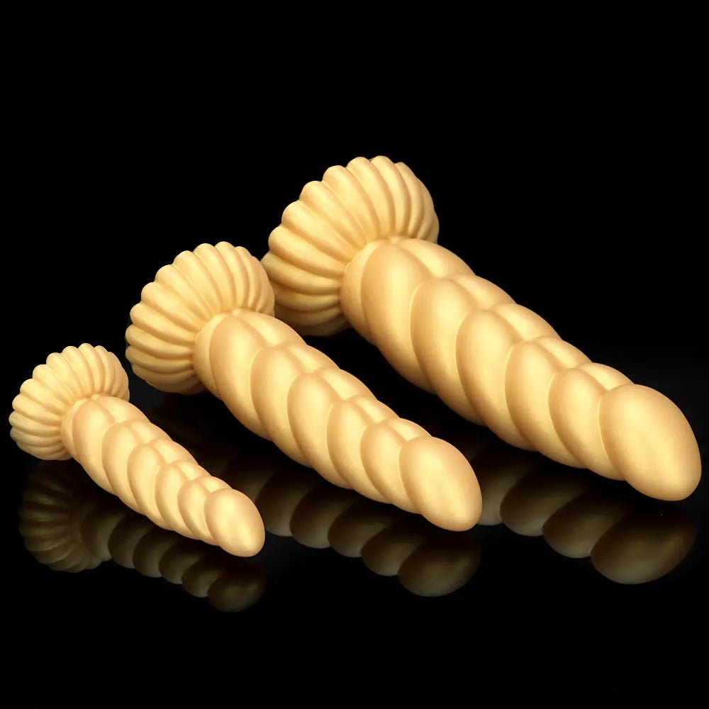 Gold twisted silicone fantasy dildo, photo 9