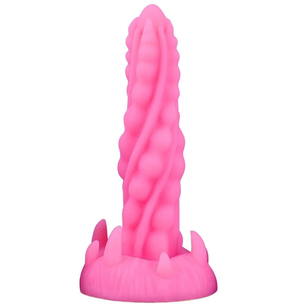 Pink twisted spiral fantasy dildo with clawed base