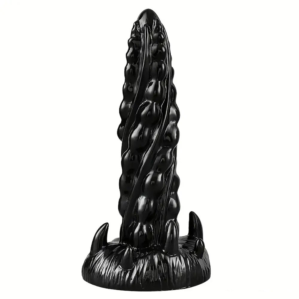 Black twisted spiral fantasy dildo with suction cup base