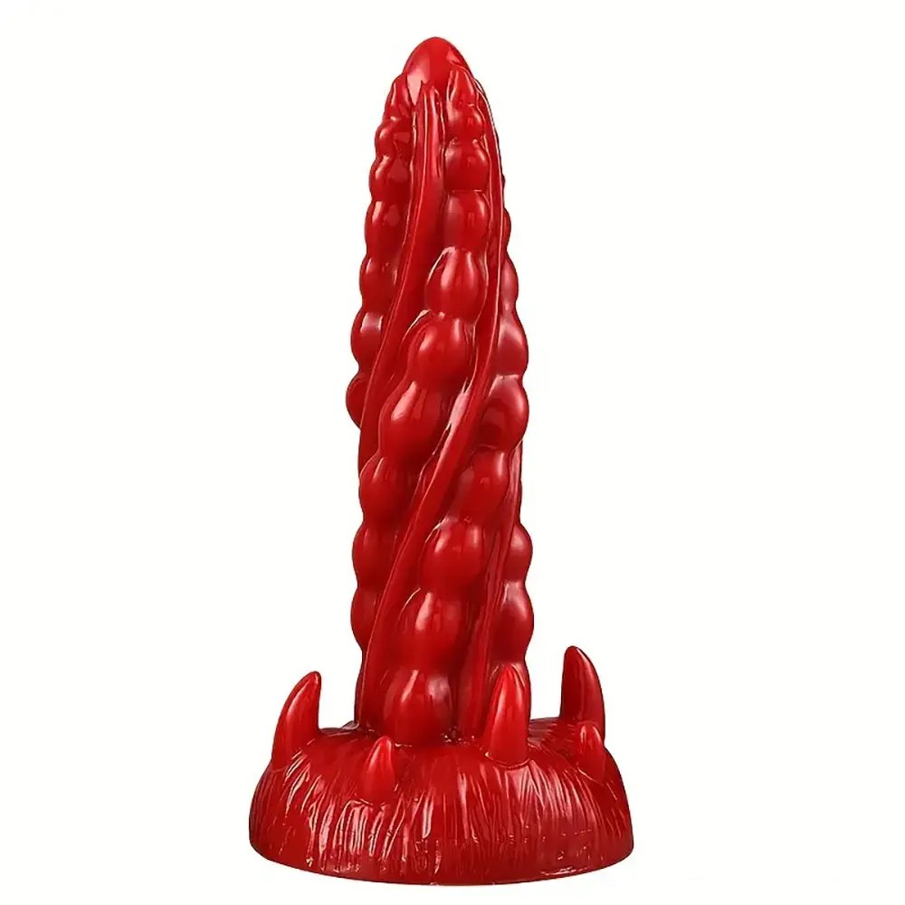 Red twisted spiral fantasy dildo with suction cup base