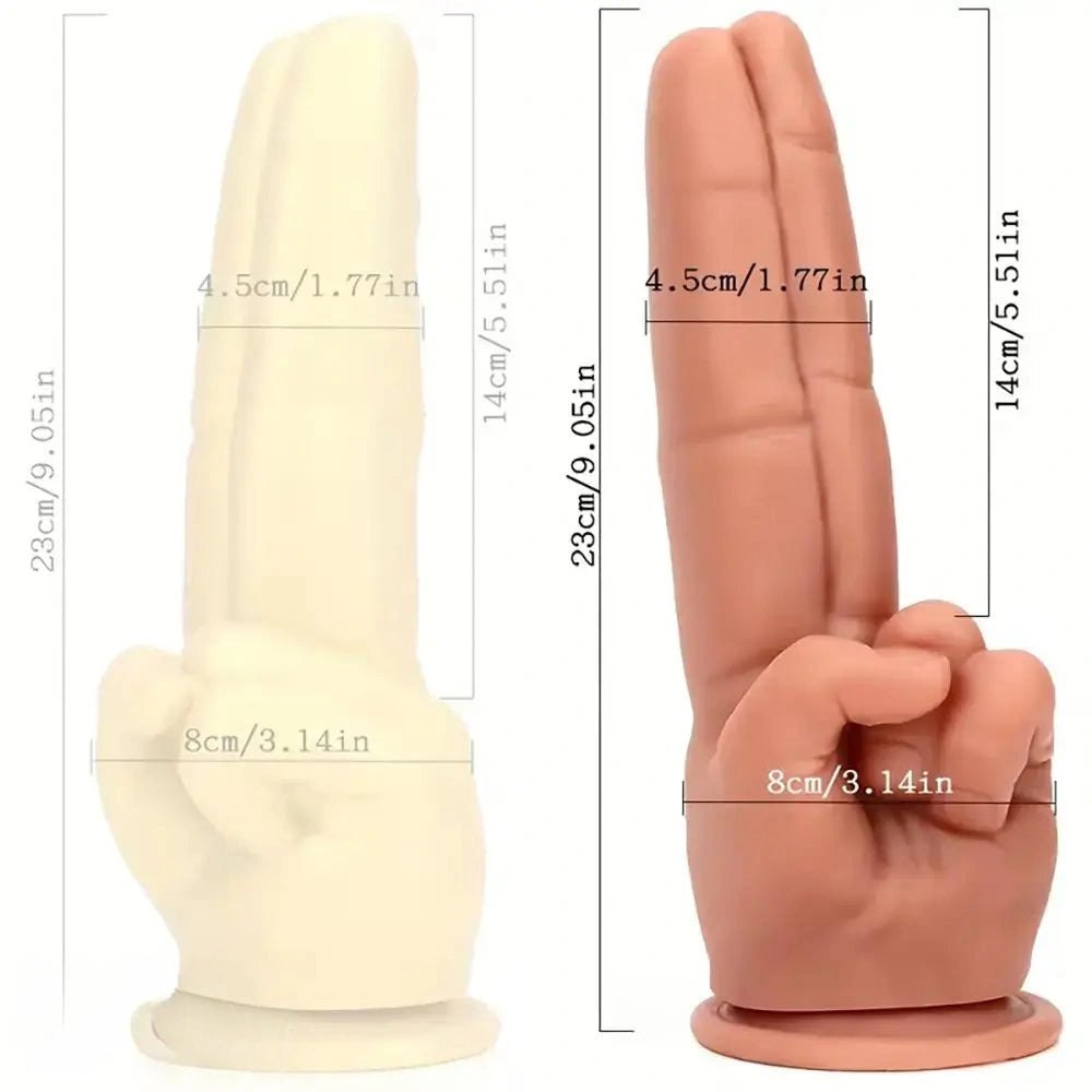 Flesh hand shaped two finger silicone fantasy dildo