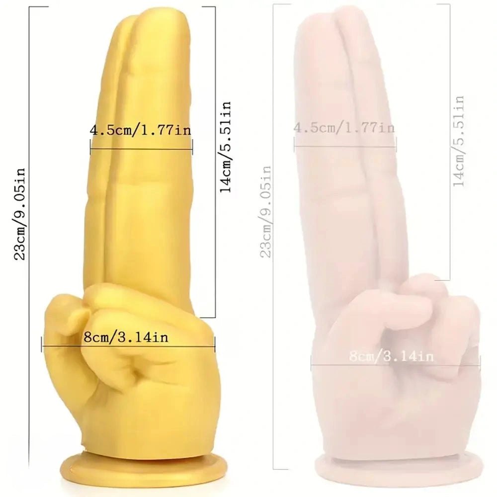 Golden hand shaped two finger silicone fantasy dildo