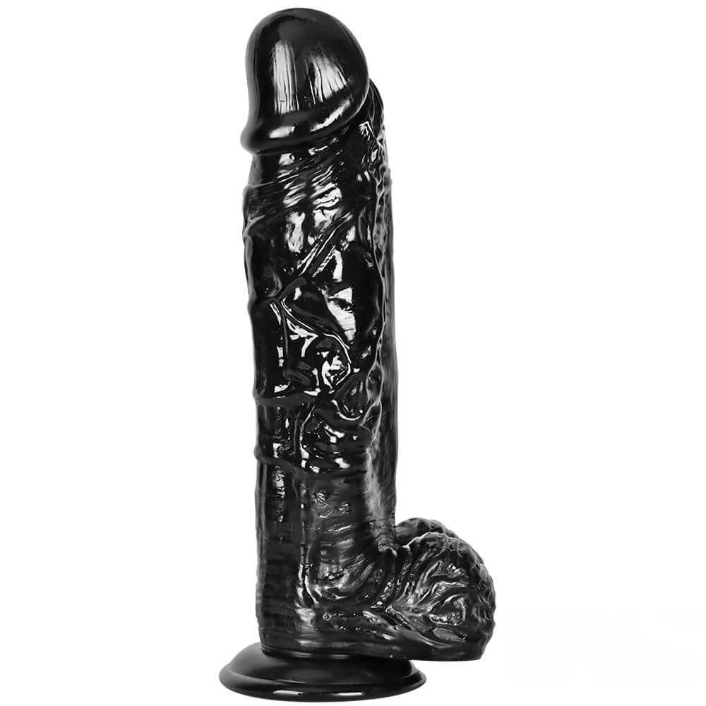 Black realistic dildo with suction cup base, photo 1