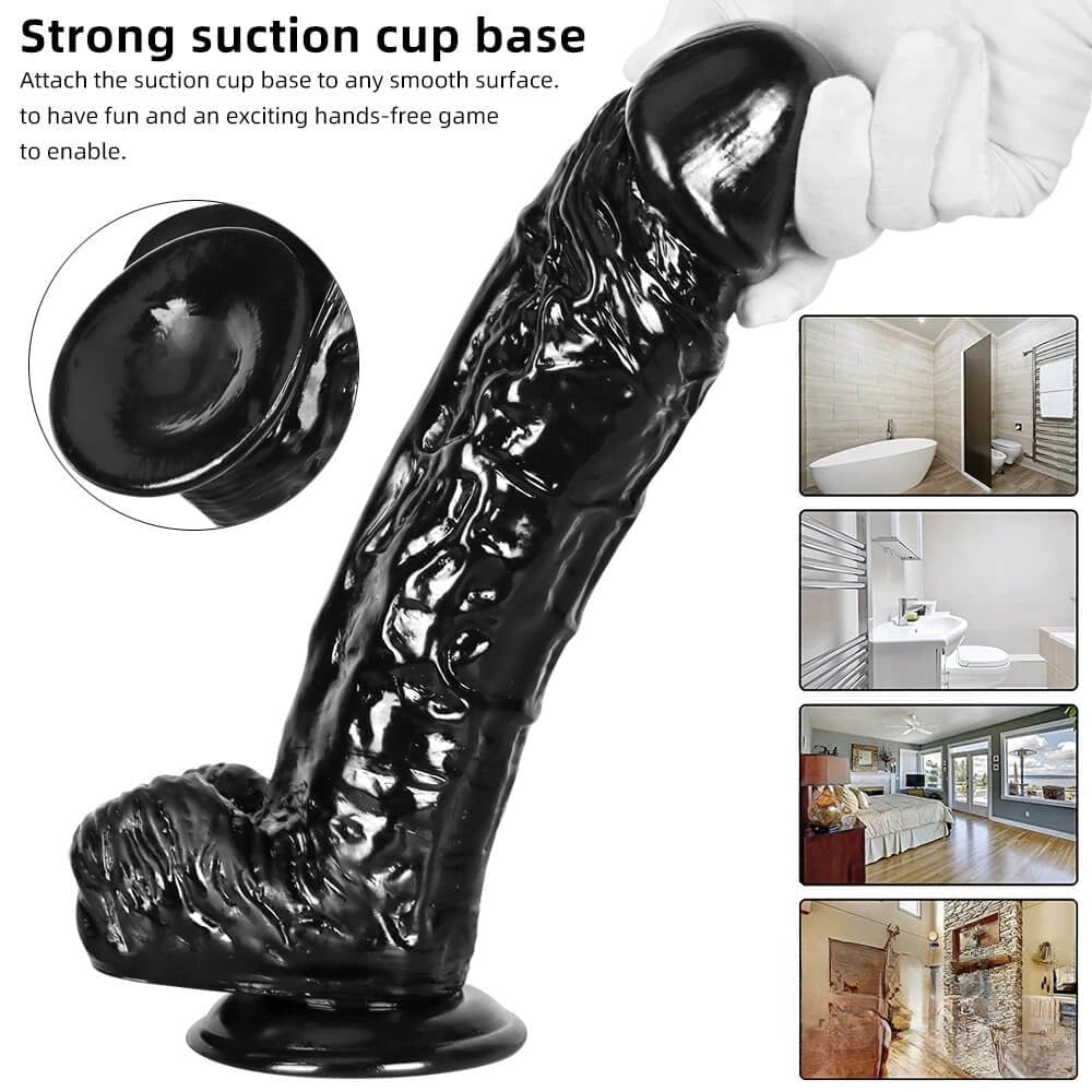 Black realistic dildo with suction cup base, photo 4