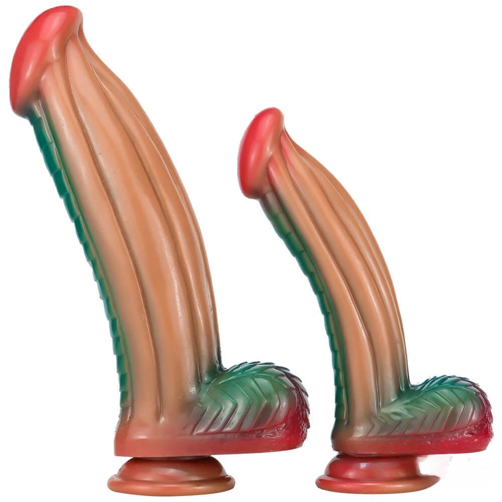 Multi-tone ridged silicone fantasy dildo, photo 1