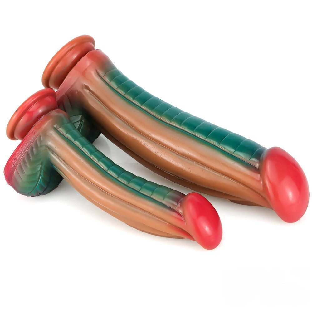 Multi-tone ridged silicone fantasy dildo, photo 10