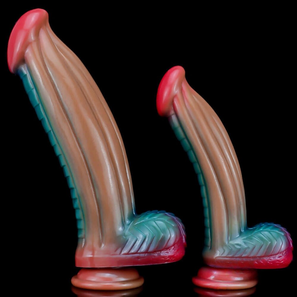 Multi-tone ridged silicone fantasy dildo, photo 4