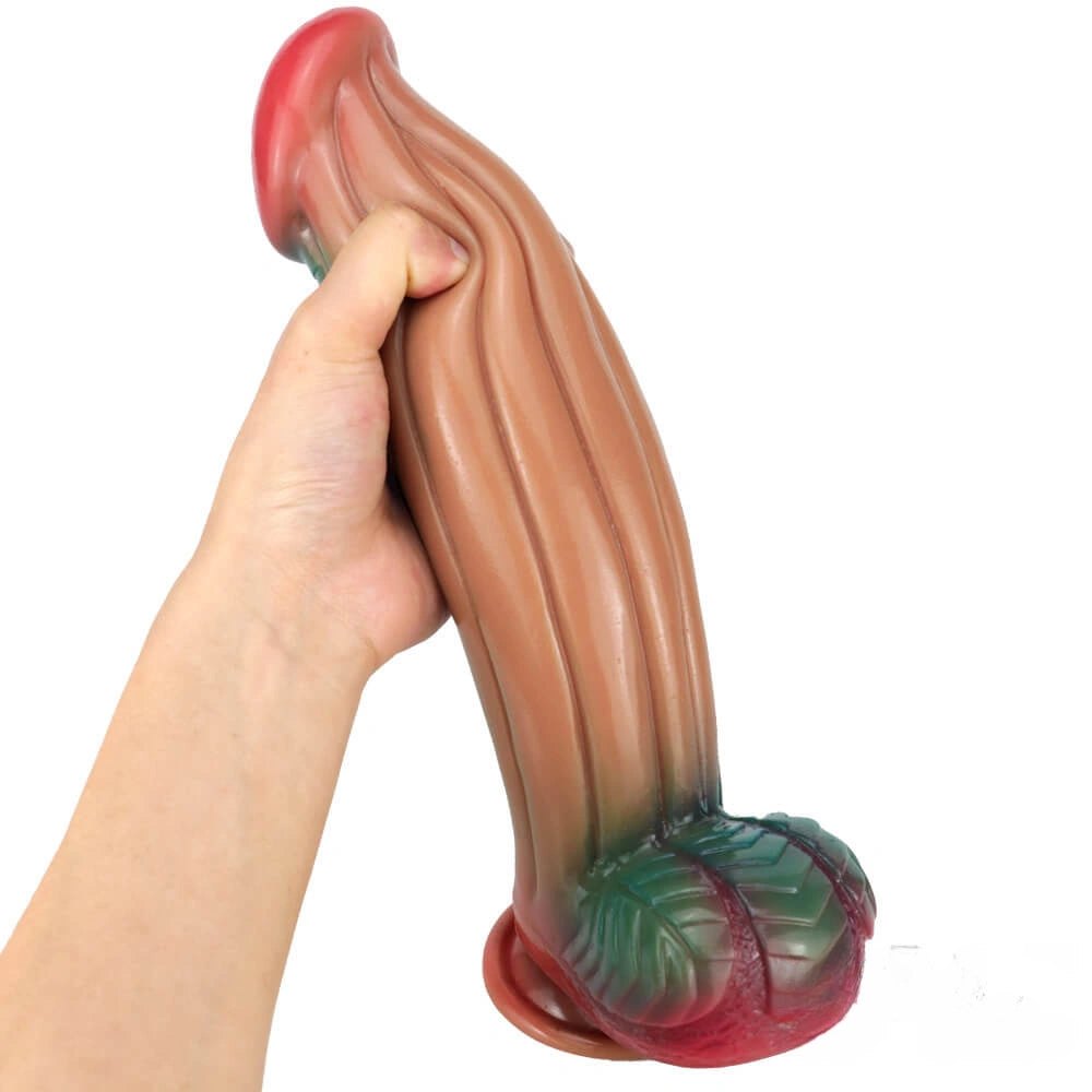 Multi-tone ridged silicone fantasy dildo, photo 5