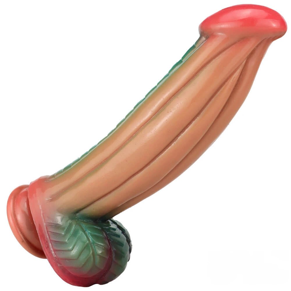 Multi-tone ridged silicone fantasy dildo, photo 6
