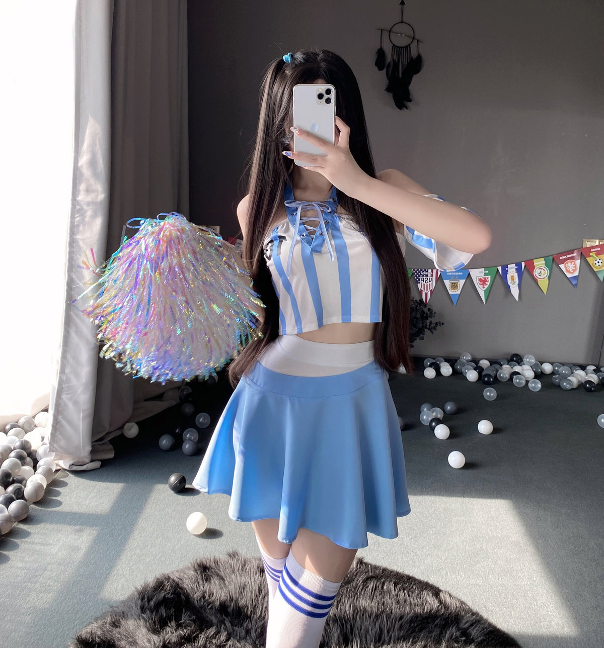 Light Blue (no Socks) two tone cheerleading roleplay costume