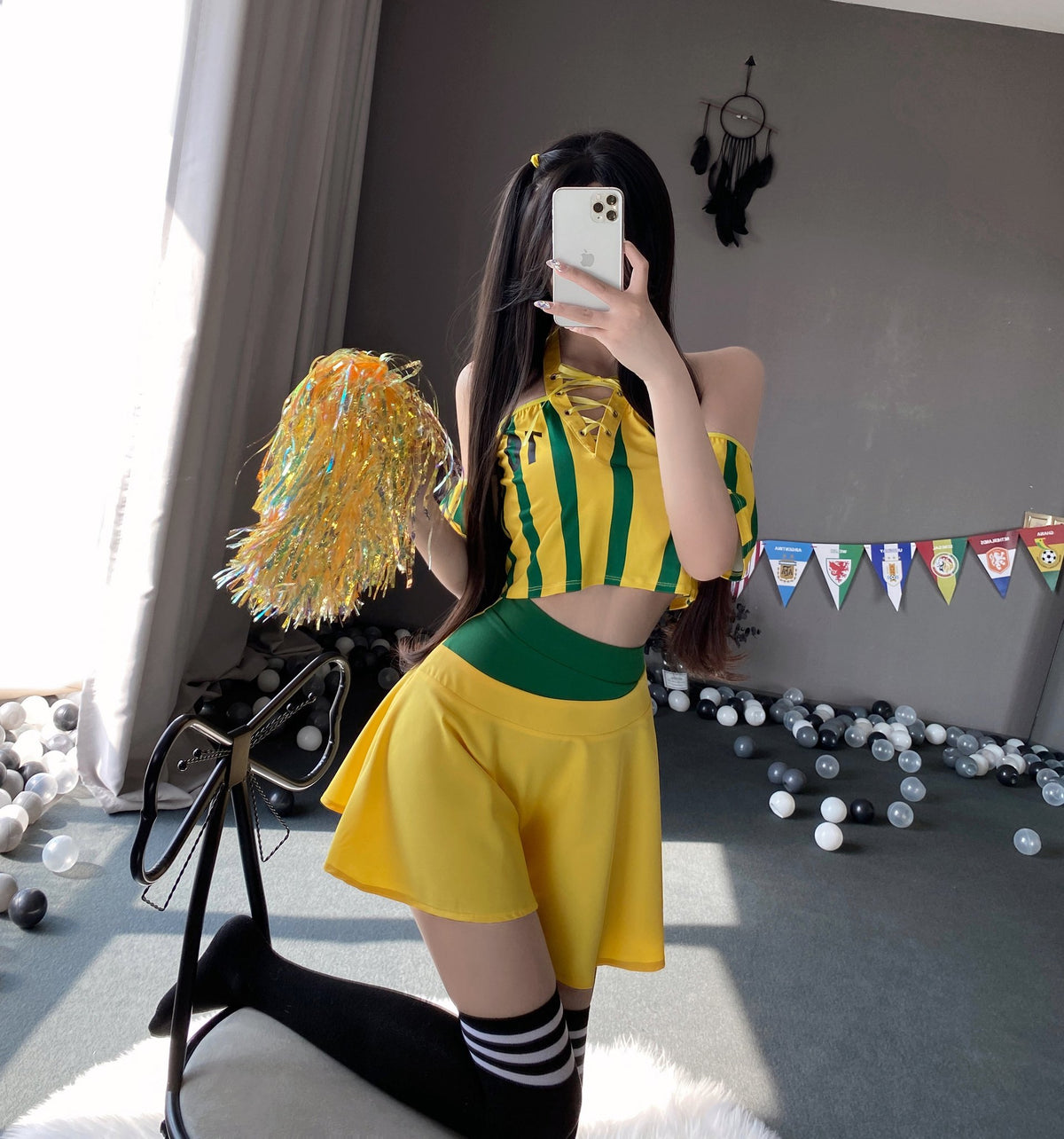 Yellow (no Socks) two tone cheerleading roleplay costume