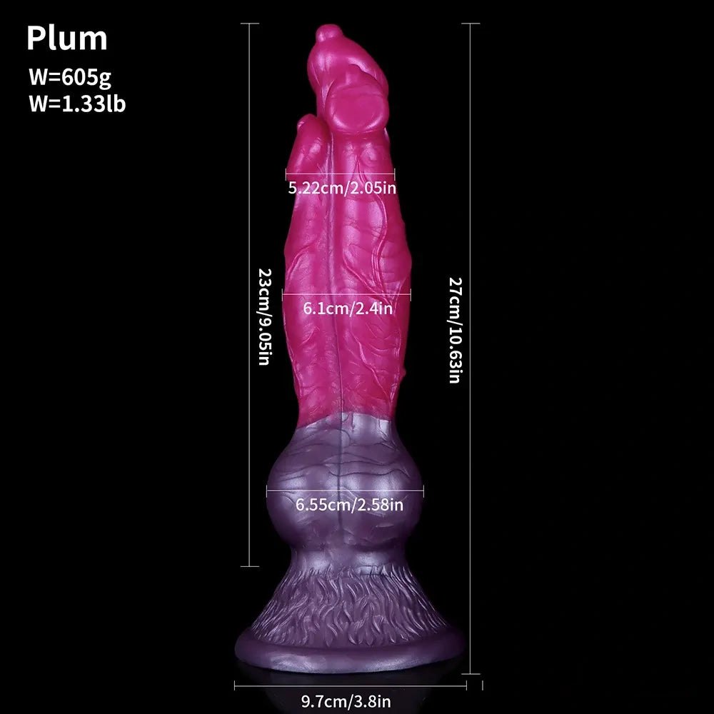 #2 knotted animal dildo shown in two color options