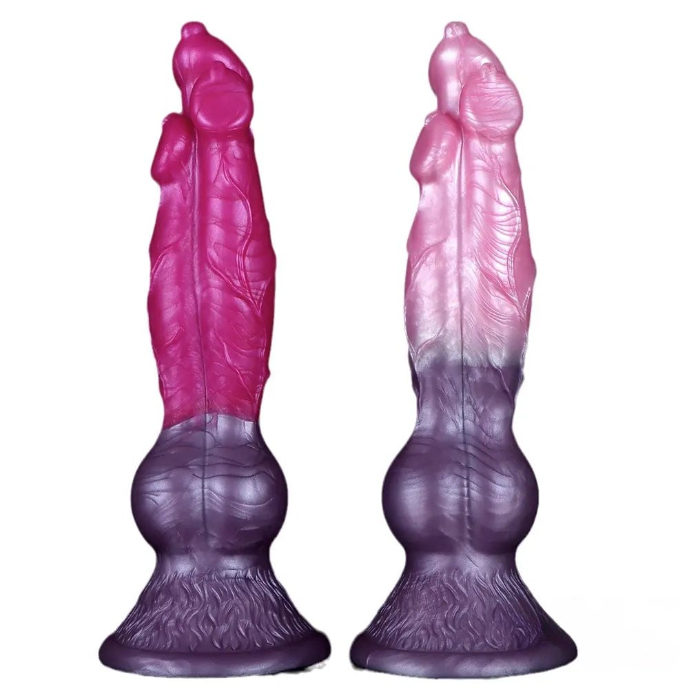 Knotted animal dildo shown in two color options, photo 1