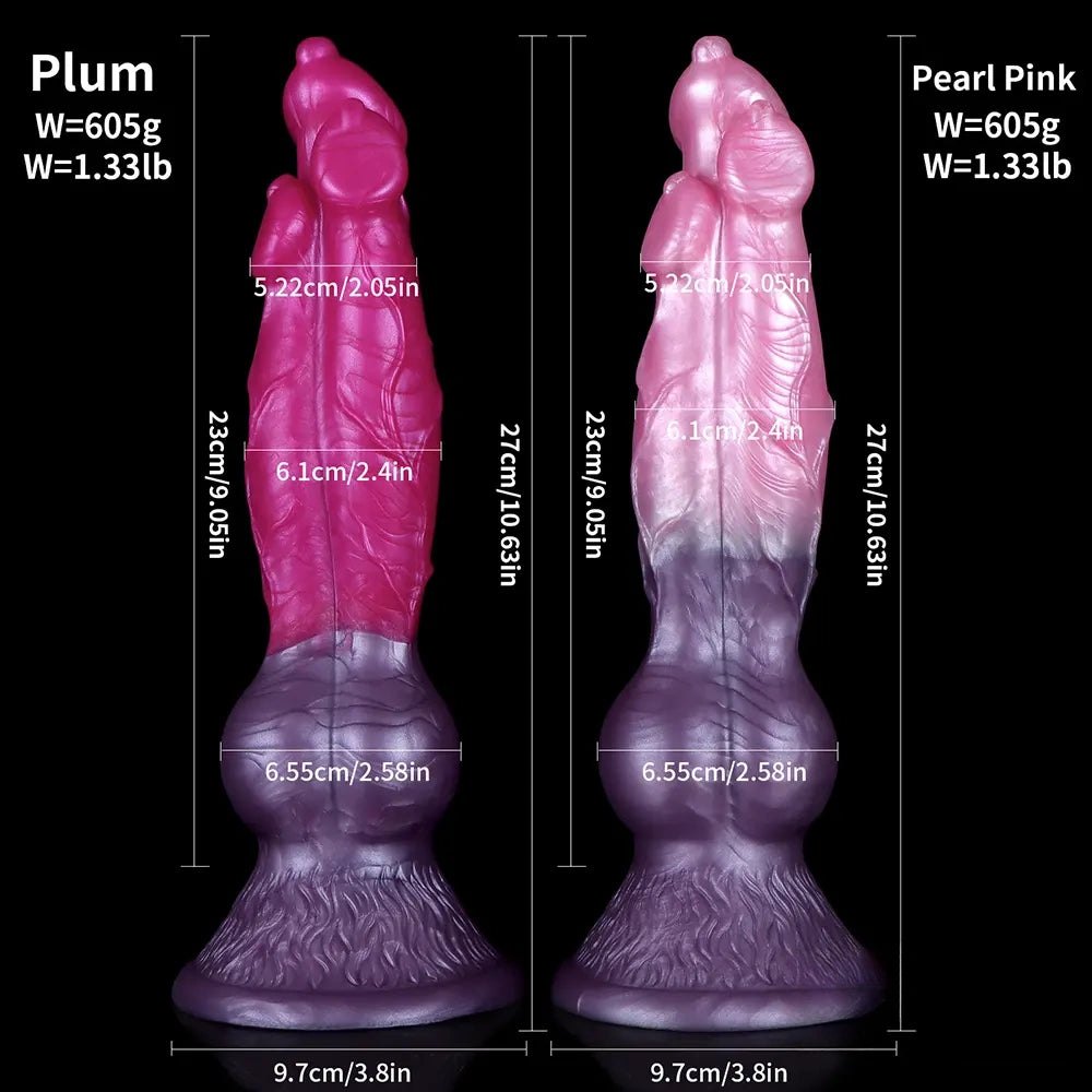 Knotted animal dildo shown in two color options, photo 4