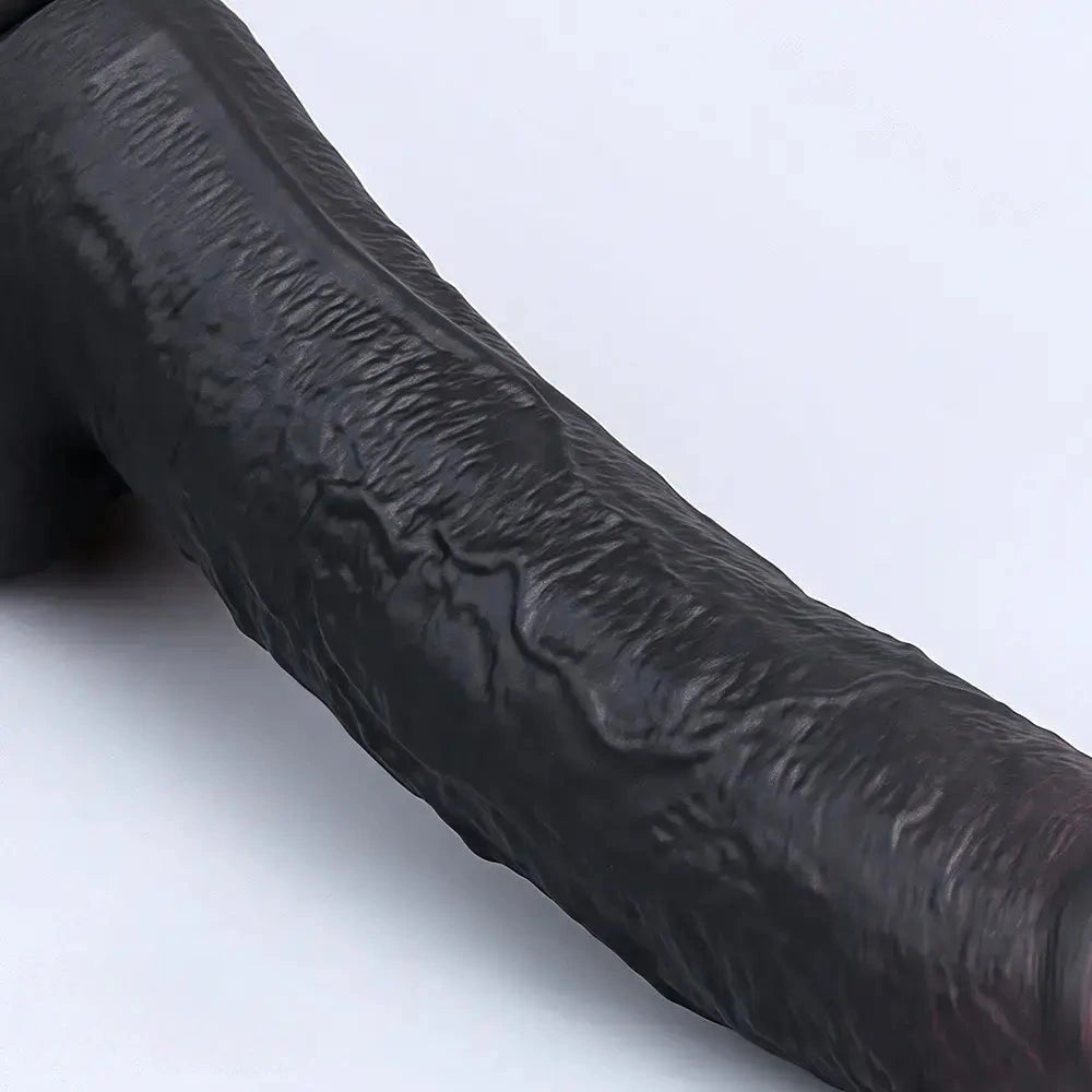 Black uncut silicone suction cup dildo, photo 11