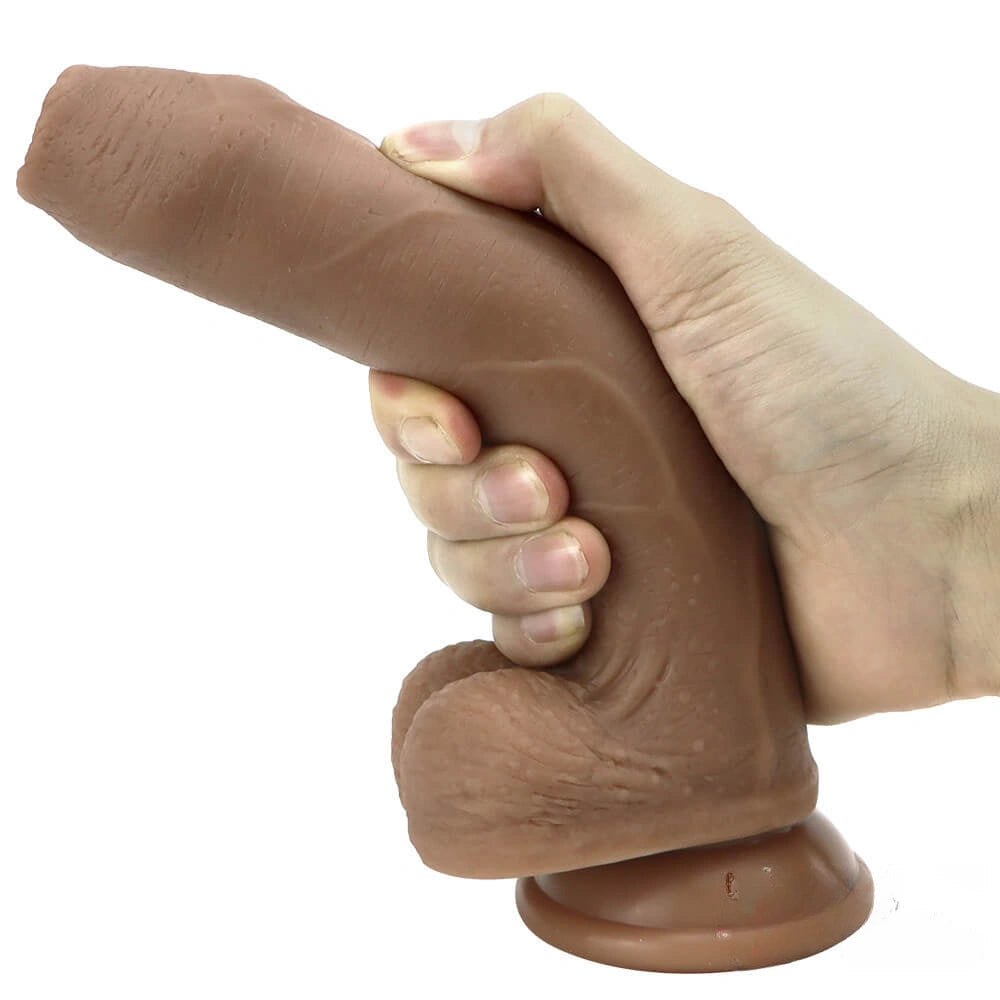 Brown uncut realistic silicone dildo, photo 2
