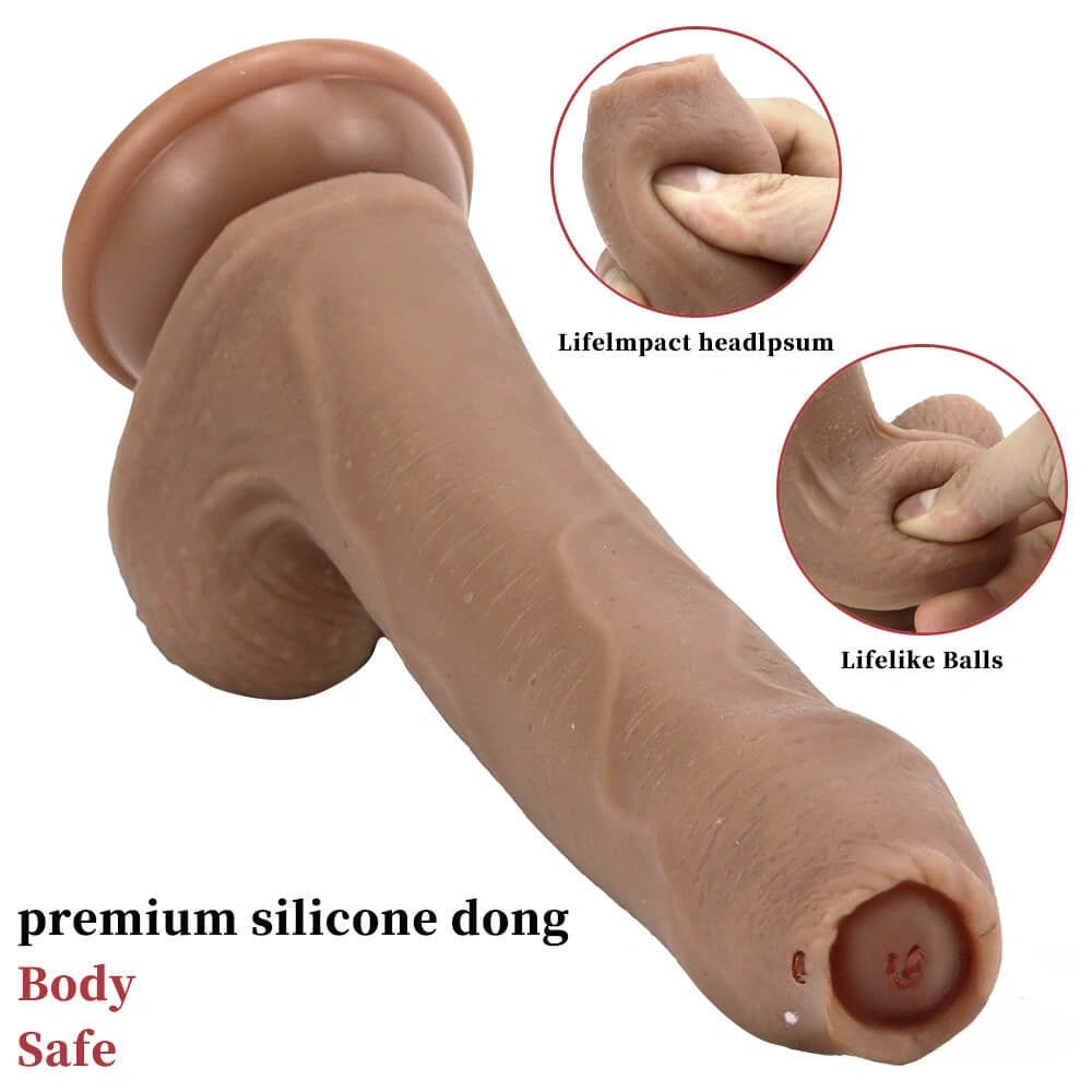 Brown uncut realistic silicone dildo, photo 3