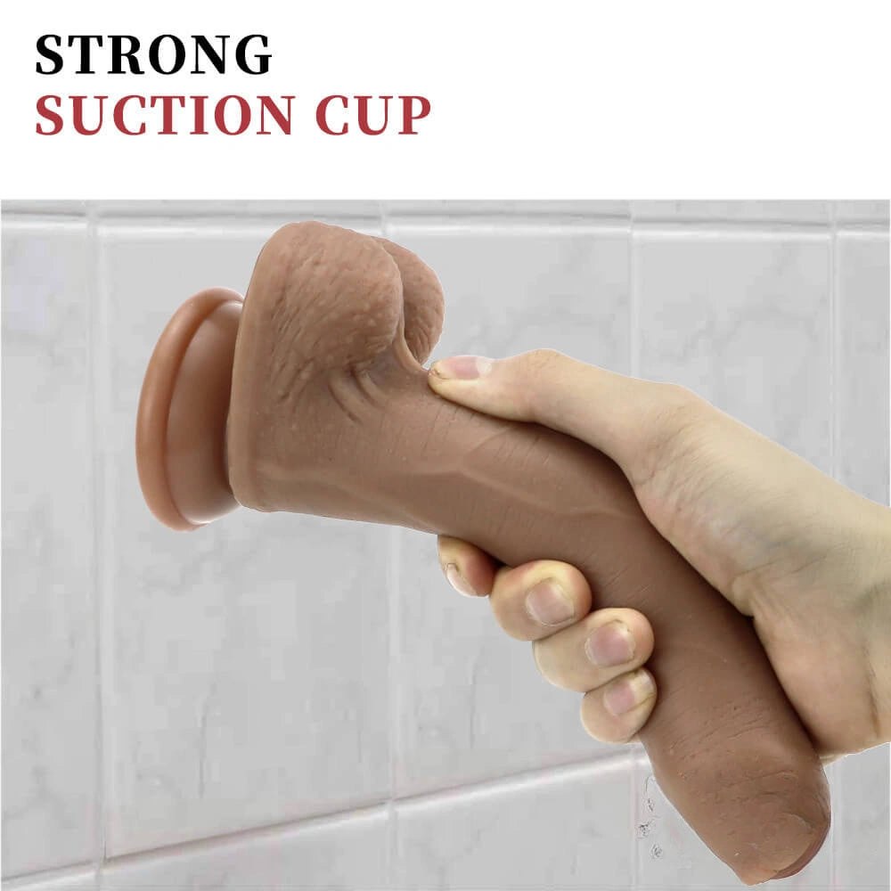 Brown uncut realistic silicone dildo, photo 4