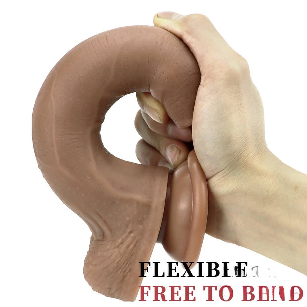 Brown uncut realistic silicone dildo, photo 6
