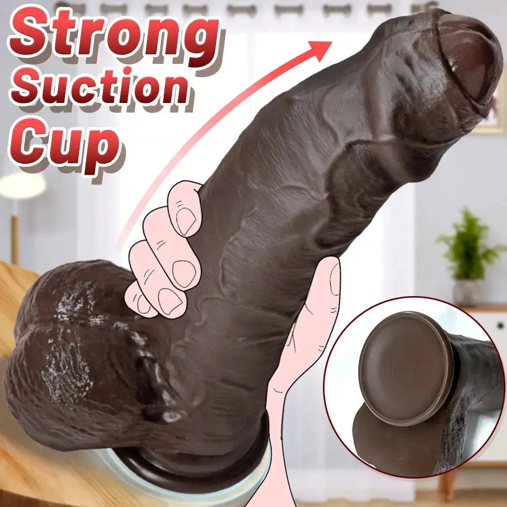 Coffee-tone uncut silicone strap-on dildo, photo 10