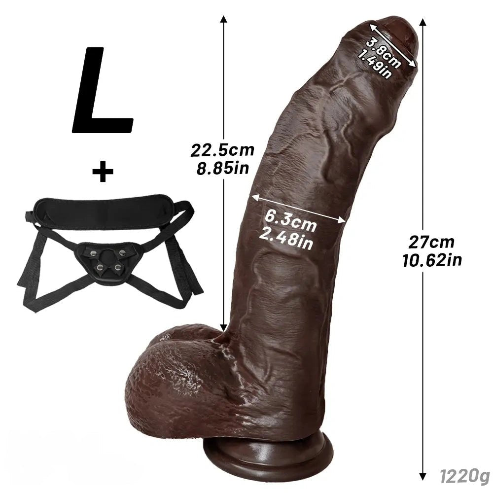Coffee-tone uncut silicone strap-on dildo, photo 12