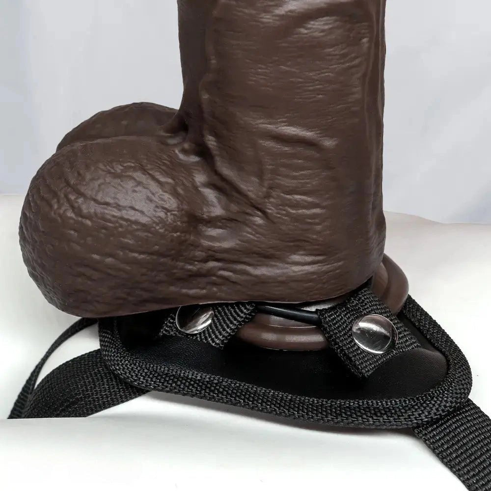 Coffee-tone uncut silicone strap-on dildo, photo 13