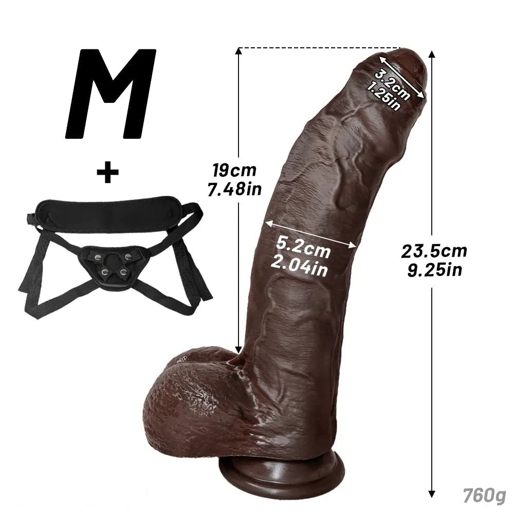 Coffee-tone uncut silicone strap-on dildo, photo 16