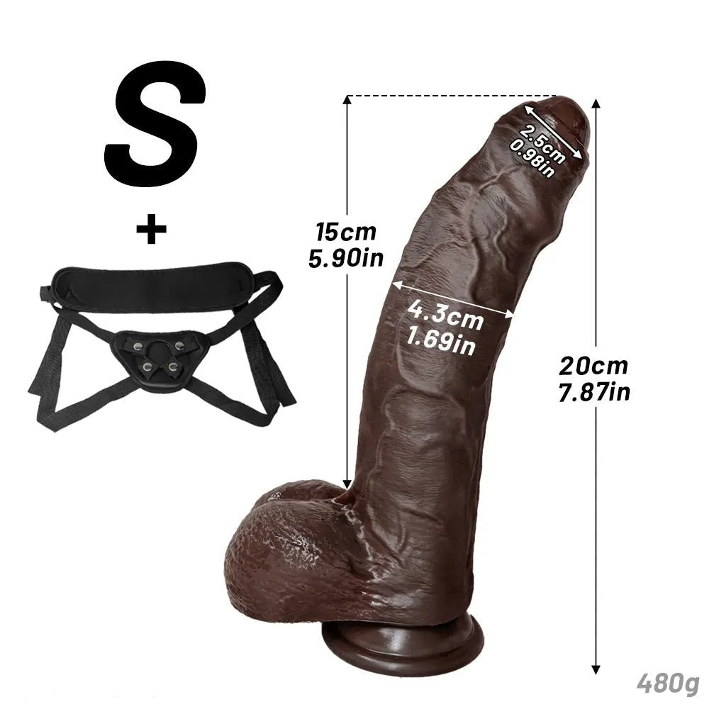 Coffee-tone uncut silicone strap-on dildo, photo 18