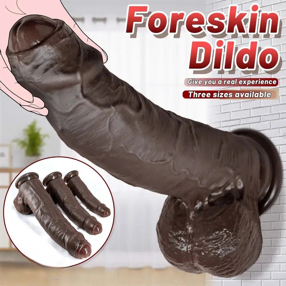 Coffee-tone uncut silicone strap-on dildo, photo 3