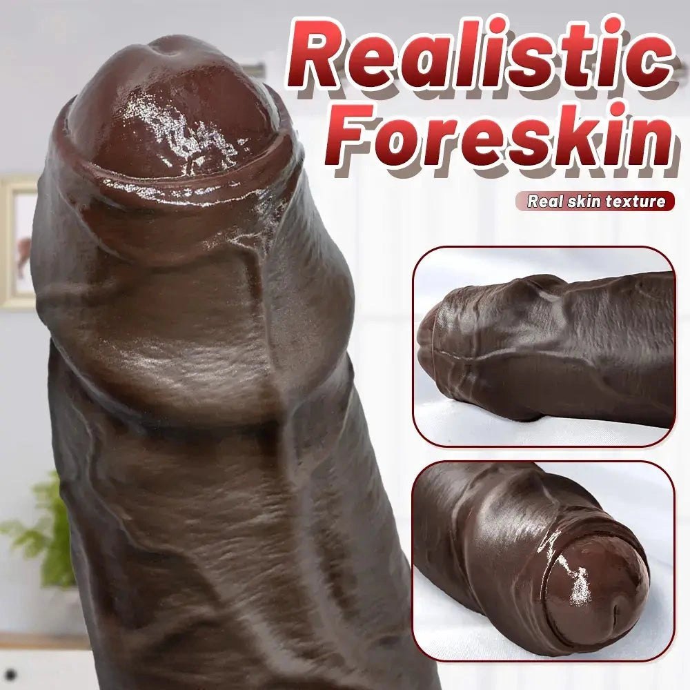 Coffee-tone uncut silicone strap-on dildo, photo 6