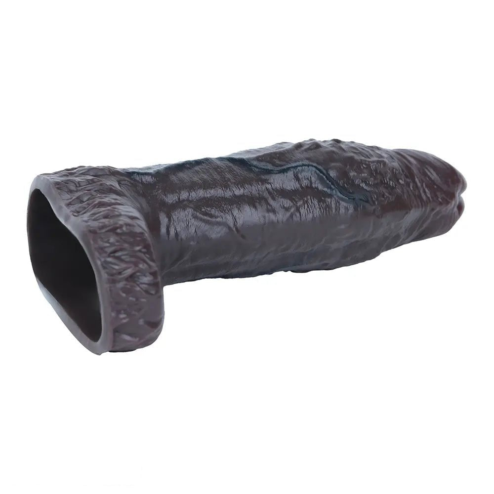 Coffee brown silicone realistic dildo with uncut glans, photo 11